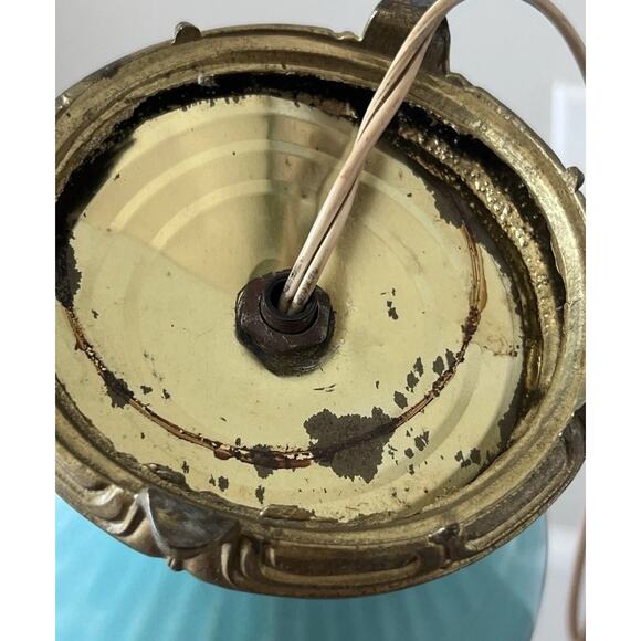 Vtg Mid Century Robins Egg Blue Ceramic Asian Ginger Jar & Brass Base Table Lamp - Picture 11 of 11